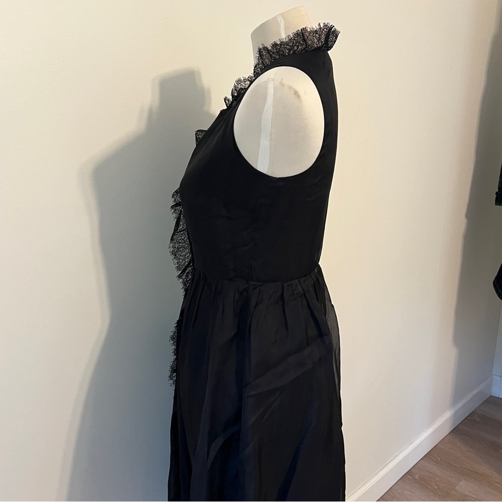 Rebecca Taylor Black Silk midi Dress with Lace Trim – Size 0 lbd XS %100 silk - Picture 5 of 11
